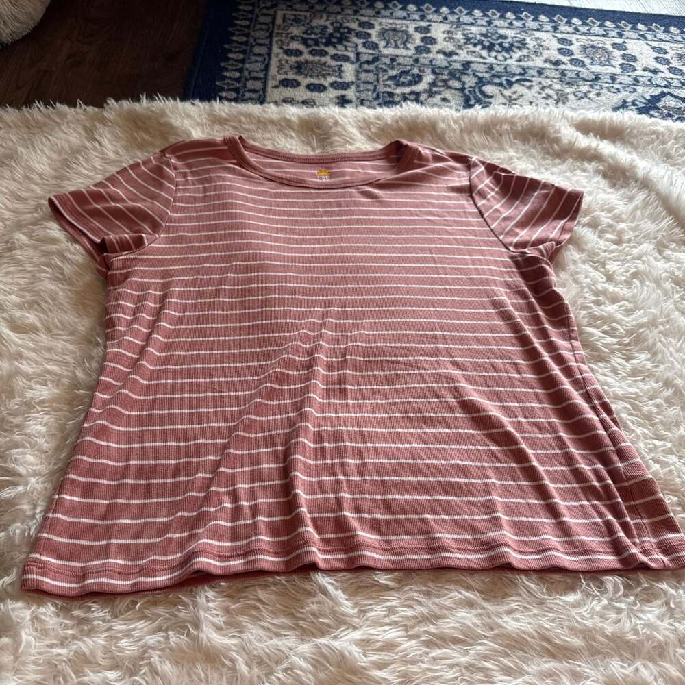 C&C California Blush Pink and White Striped Short Sleeve T-Shirt XL